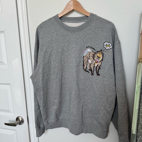 Acne Studios “Baboon” Embroidered Sweatshirt — Grey, Unisex, Rare Graphic S - Picture 3 of 6